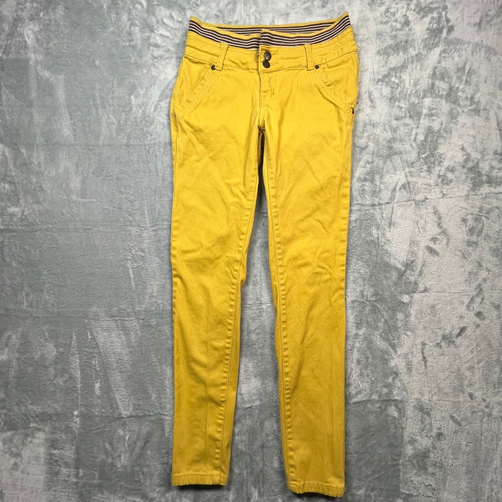 Erotic‎ Touch Skinny Jeans Women 11/12 Mustard Yellow Low Rise Striped Waistband